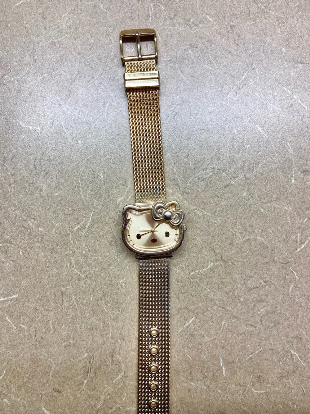 Sanrio Hello Kitty Gold Tone Mesh Bracelet Watch